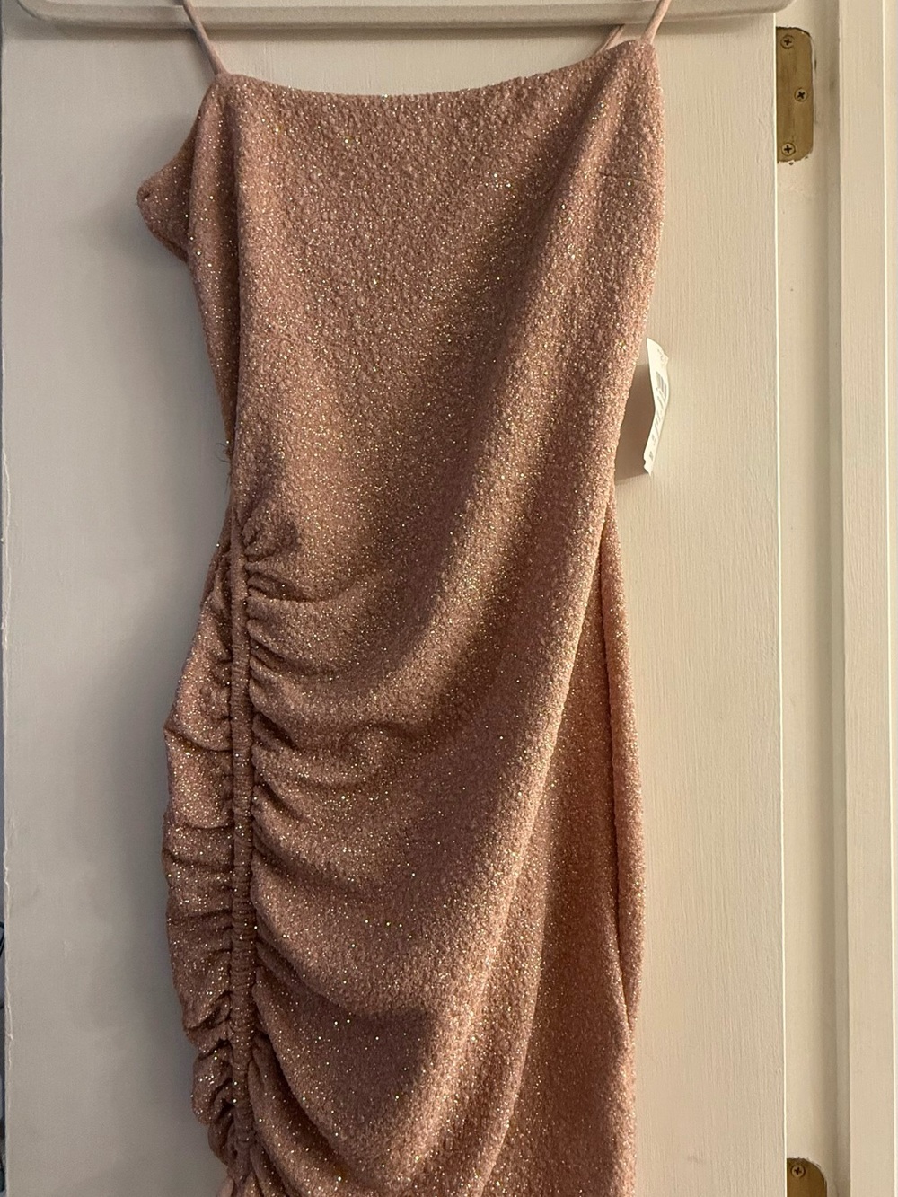 Windsor Sparkling One-Shoulder Ruched Slip Dress in Rose